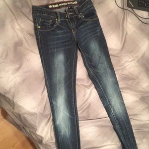 Blue jeans with cutoff ends
